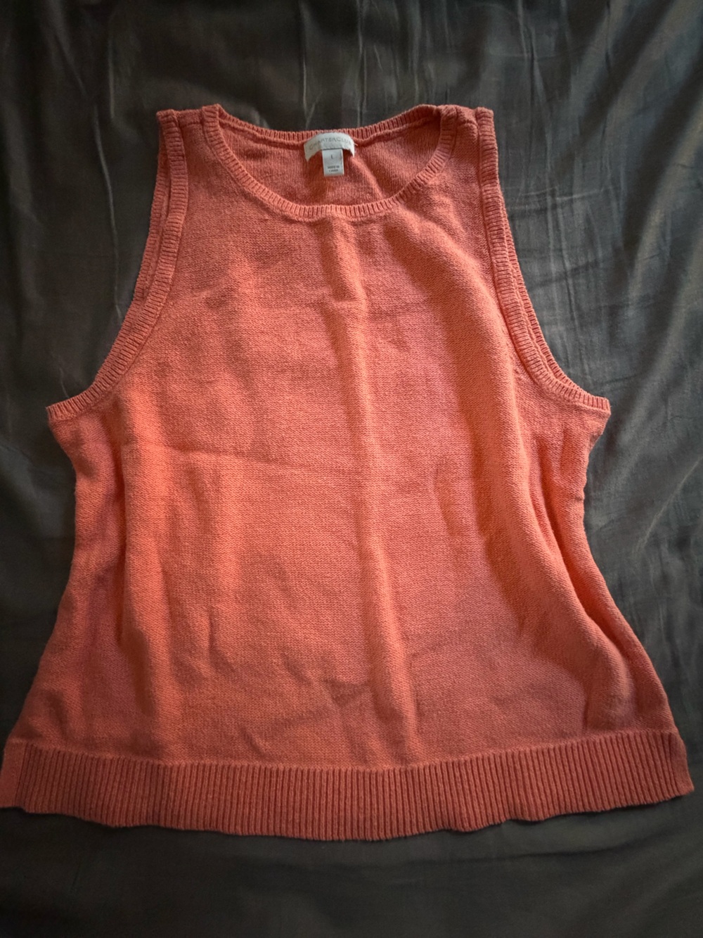 Summery coral sleeveless top cottage core distressed, eclectic grandpa